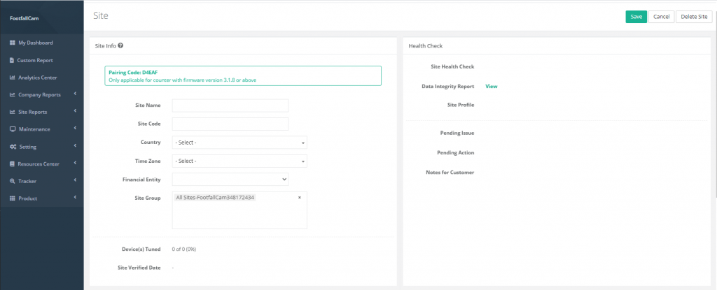 Chapter 3: Setting up Sites - FootfallCam