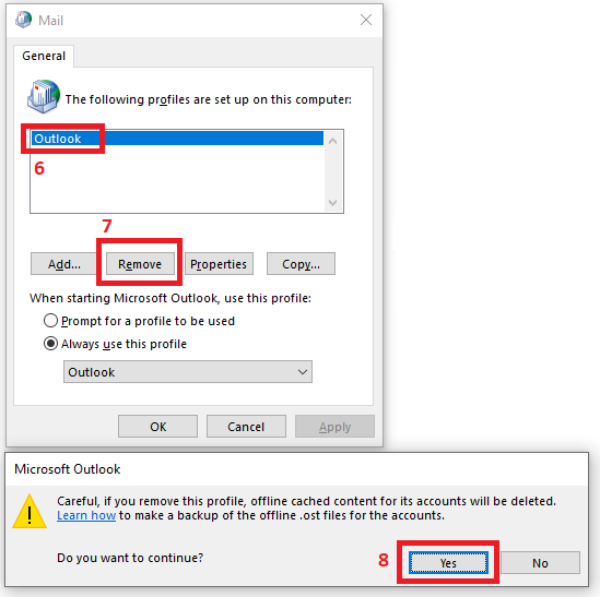 How to remove Outlook profile - FootfallCam